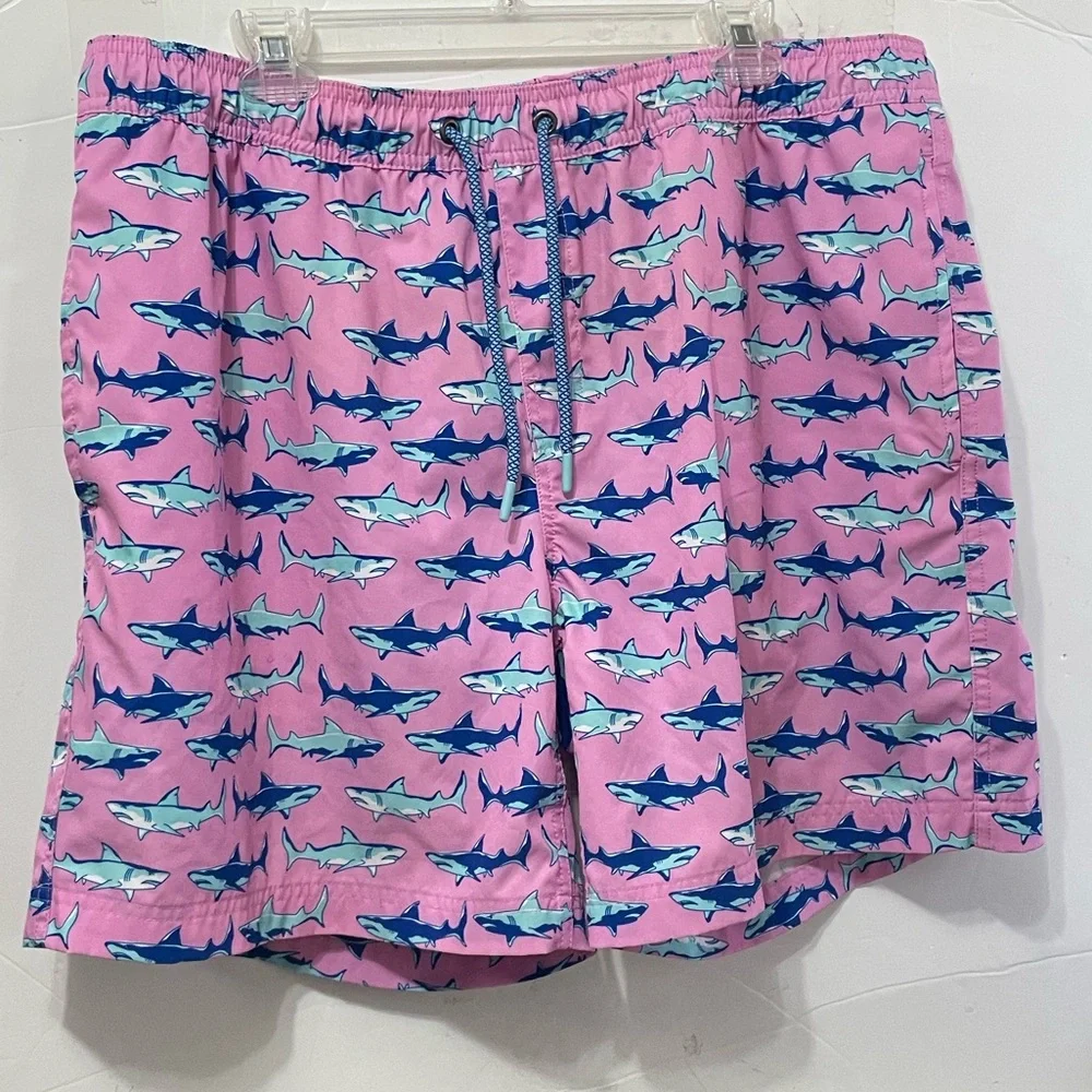 Men's resort swim trunk four-way stretch quick dry shark print zip pocket size L